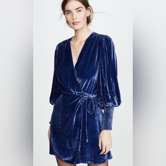 Reformation Blue Velvet Boheme Mini Wrap Dress XS - Picture 6 of 12